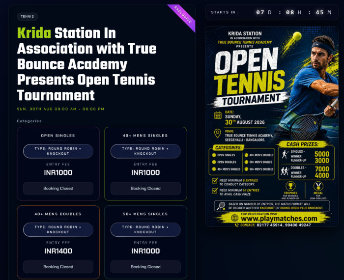 Open Tennis Tournament (with Krida Station) tournament poster, True Bounce Tennis Academy
